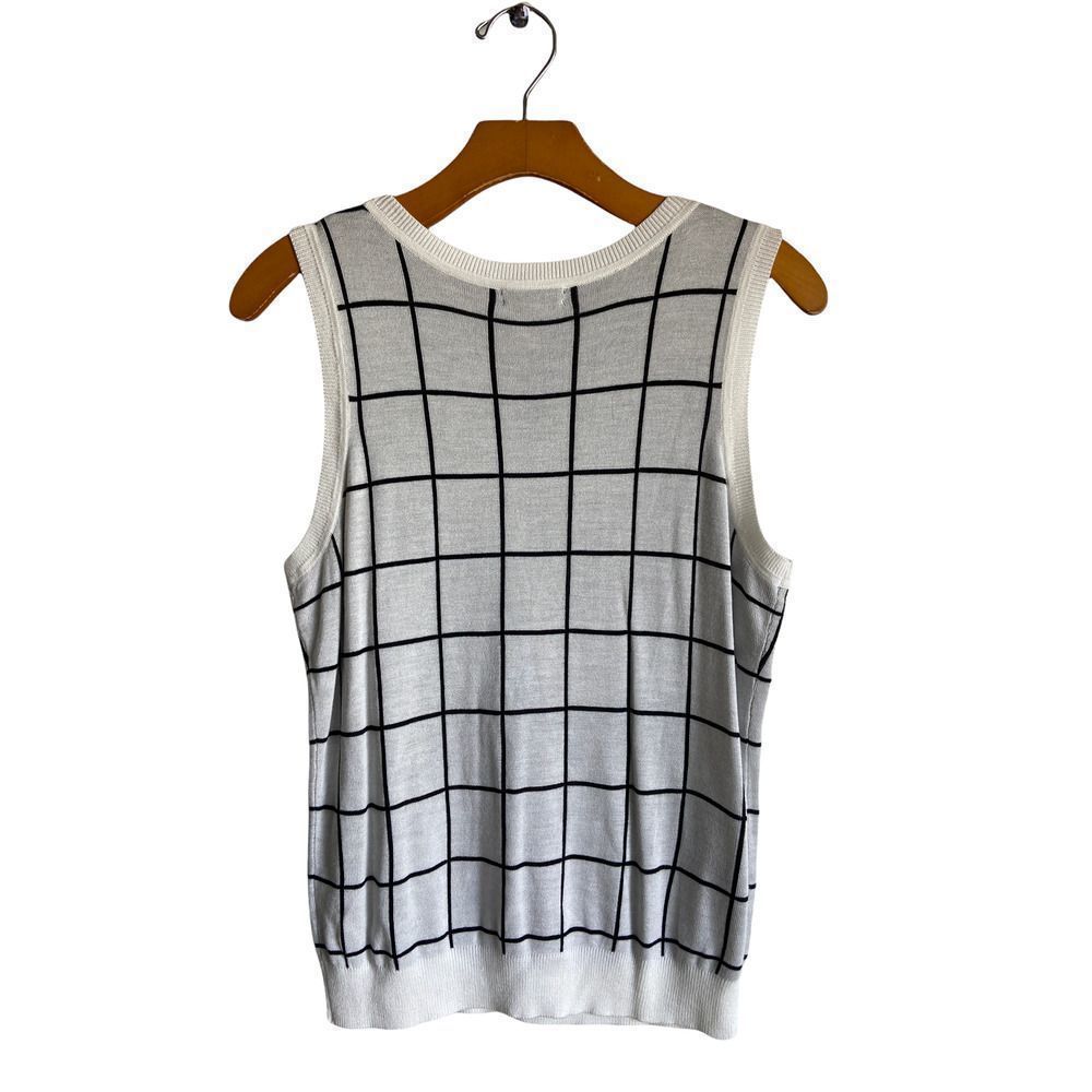 NWT Halogen Ivory/Black Patterned Crew Neck Tank Top‎ Large Petite - Picture 2 of 7